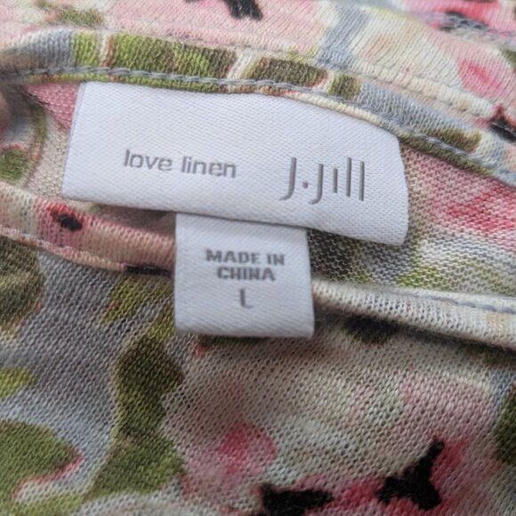 J Jill Love Linen Pink Floral Babydoll Tunic Top 3/4 Sleeve L Tie Back Keyhole - Picture 8 of 8
